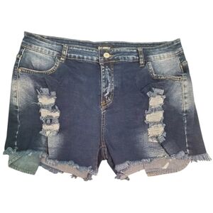 NWOT Boutique Women's Distressed Jean Raw Hem Denim Shorts XL